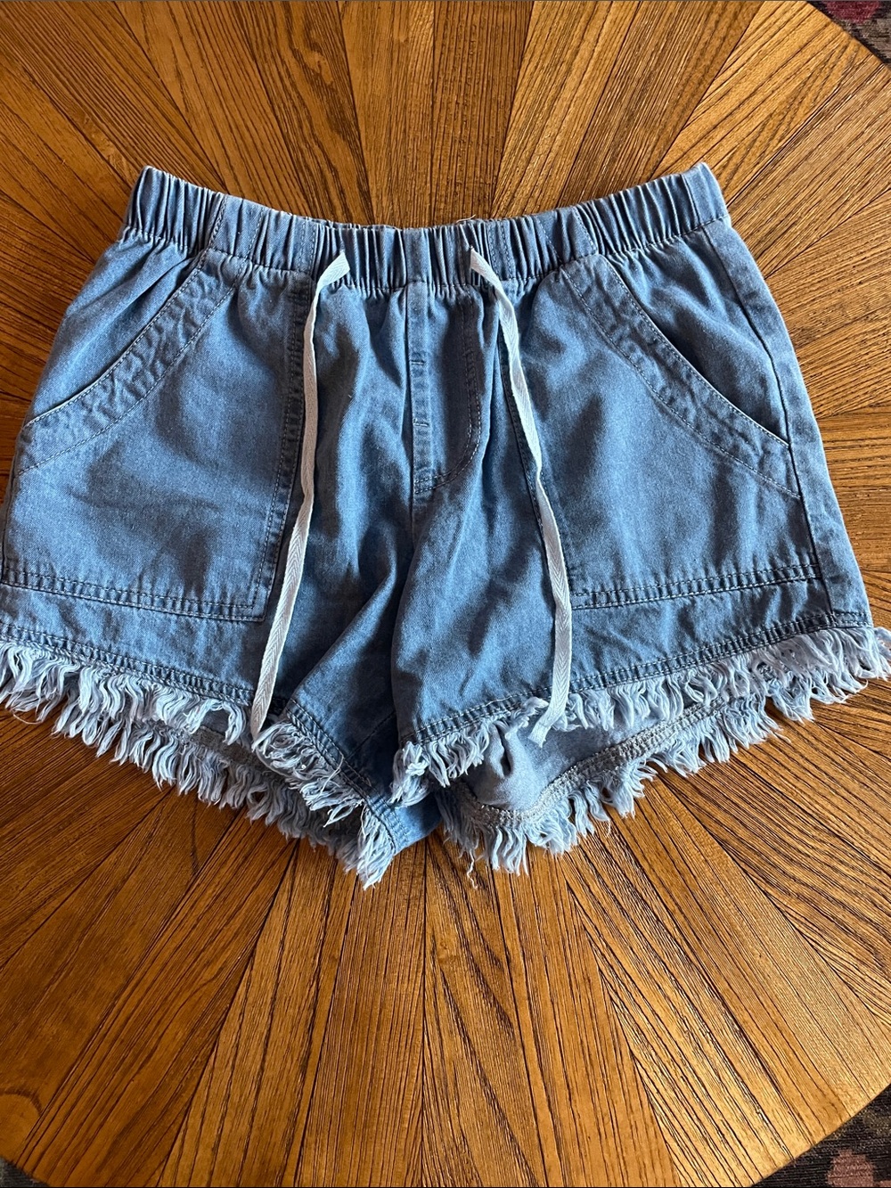Amazon Light Blue Frayed Hem Drawstring Denim Shorts